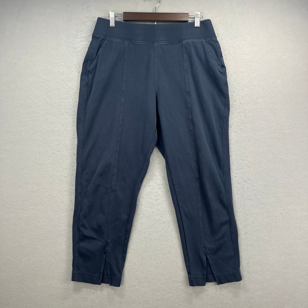 Pact Airplane Cropped Pants Womens Large Blue Organic Cotton Sweatpants Lounge